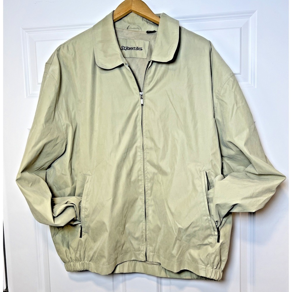 St Johns Bay Microfiber Jacket Men's XXL Tan Beige‎ Soft Lined Zip Front Classic